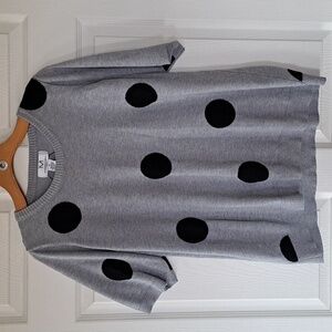 Magaschoni Gray Black Polka Dot Knit Sweater Top Short Sleeve Chic Comfy